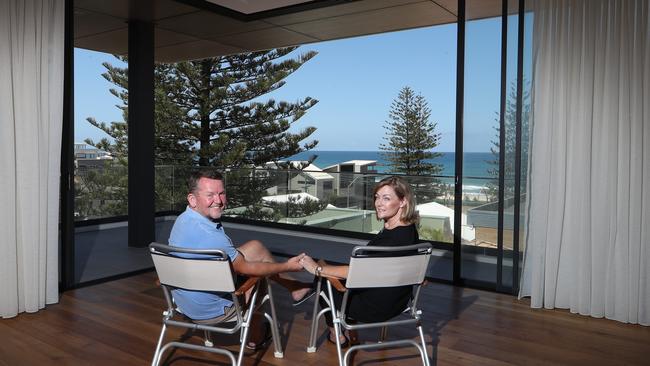 Joe Condon and wife Lyndel Condonin finally in their penthouse at Mermaid Beach's Elysium. Picture: Glenn Hampson