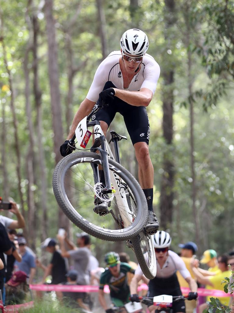 93: Samuel Gaze of New Zealand becomes airborne as he competes during the Men's Cross-Country on day eight of the Games. Picture: Getty Images.