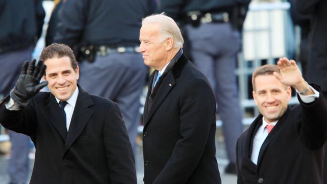 In this file photo taken on January 20, 2009 then vice-President Joe Biden and sons Hunter Biden, left, and Beau Biden walk in the Inaugural Parade in Washington. Beau died of cancer in 2015. Picture: David McNew/Getty Images