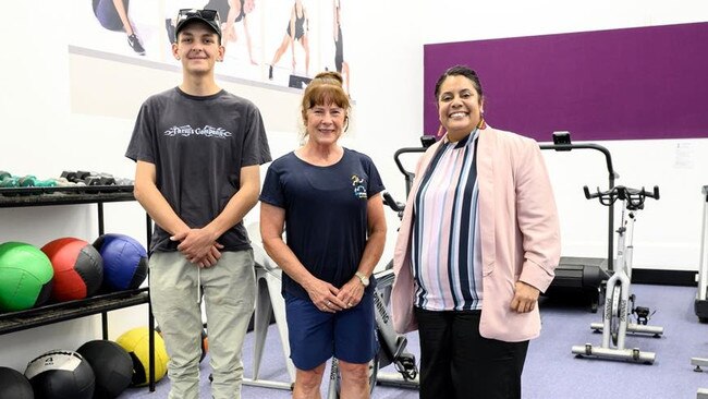 Alice Springs young person Gabe Richards, Get Physical Business owner Jenny Steer and NT Youth Minister Ngaree Ah Kit.