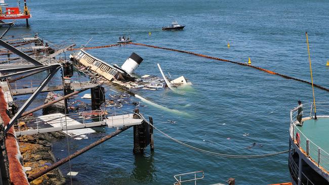 The ferry is submerged at a depth of about six to eight metres.