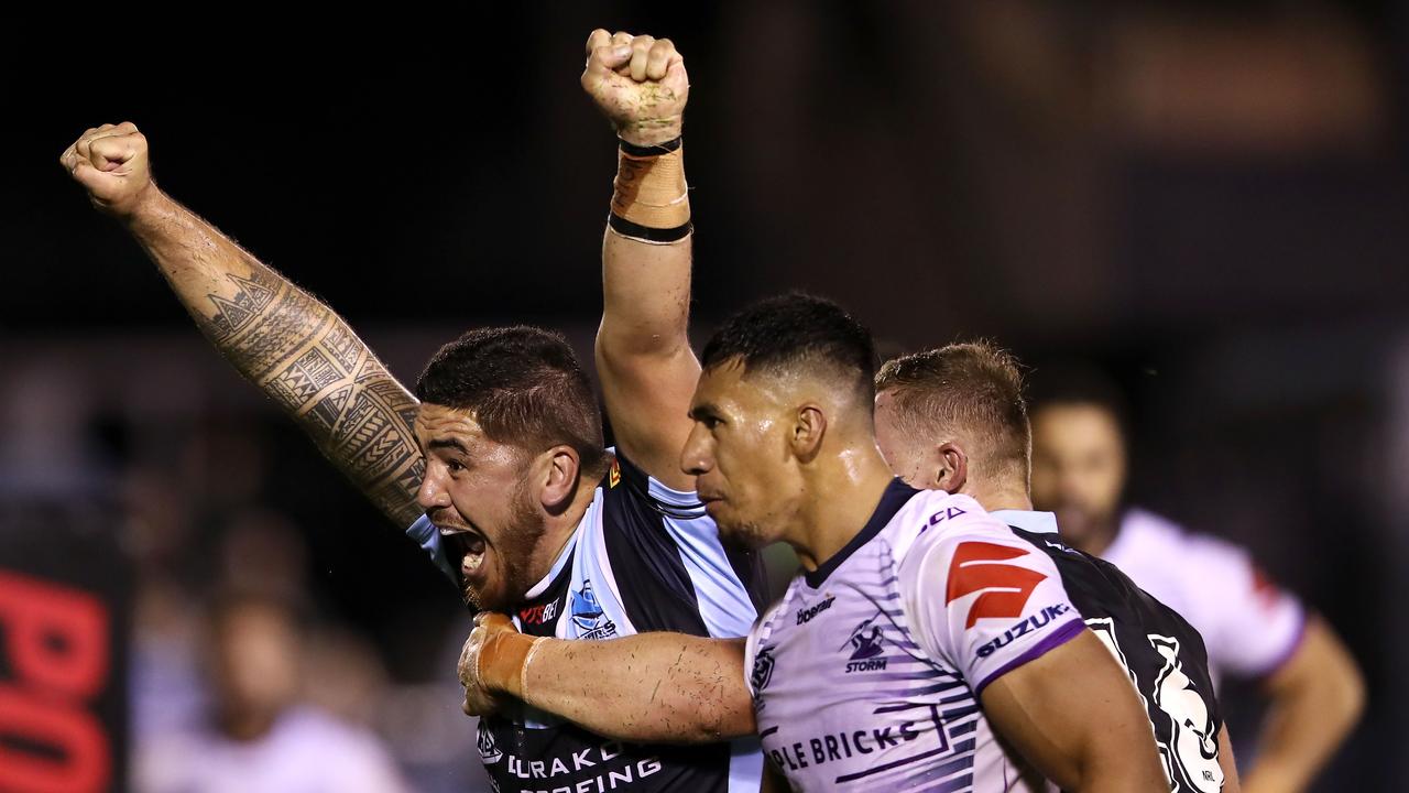 Braden Uele scored his first try in the NRL in the clash against the Storm.