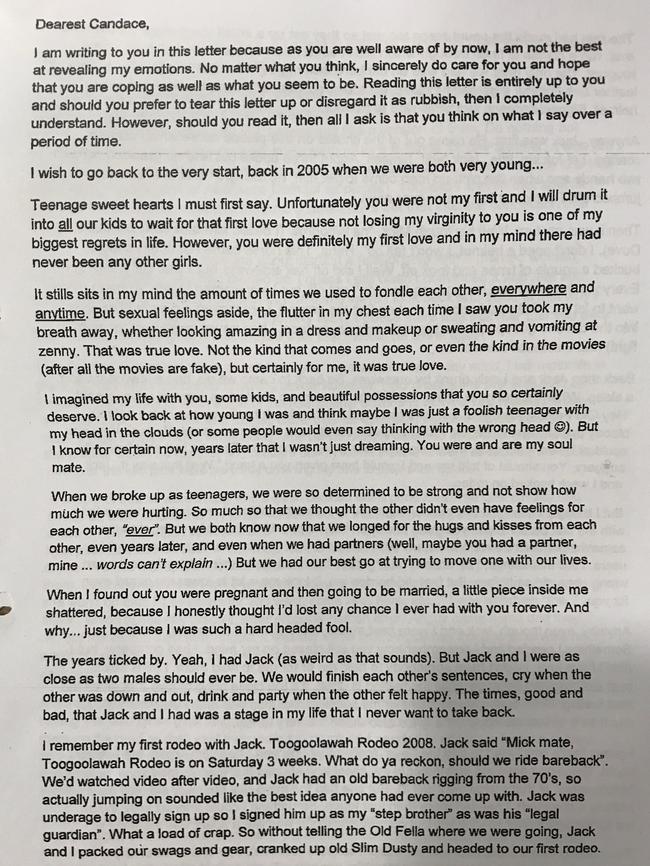 Part of the letter Michael Martin sent to his wife Candace.
