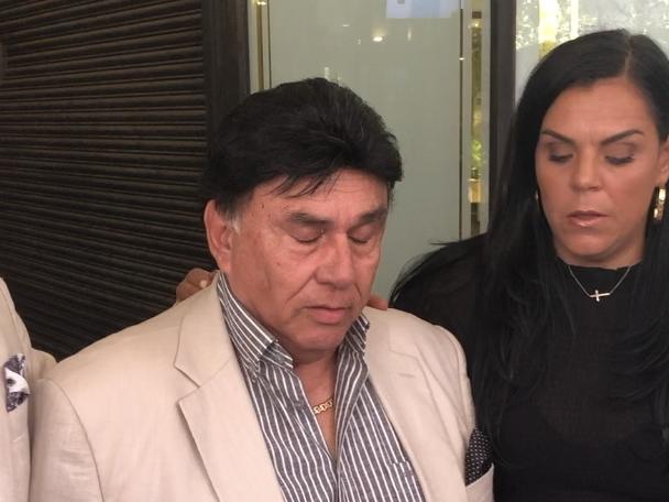 Bert, Trent and Cassie Vieira speak after a hung jury in the trial of Senior Constable Harry Little, who caused a high speed crash that left Gai Vieira with permanent injuries in 2018, on February 19, 2021. Picture: NCA NewsWire / Heath Parkes-Hupton