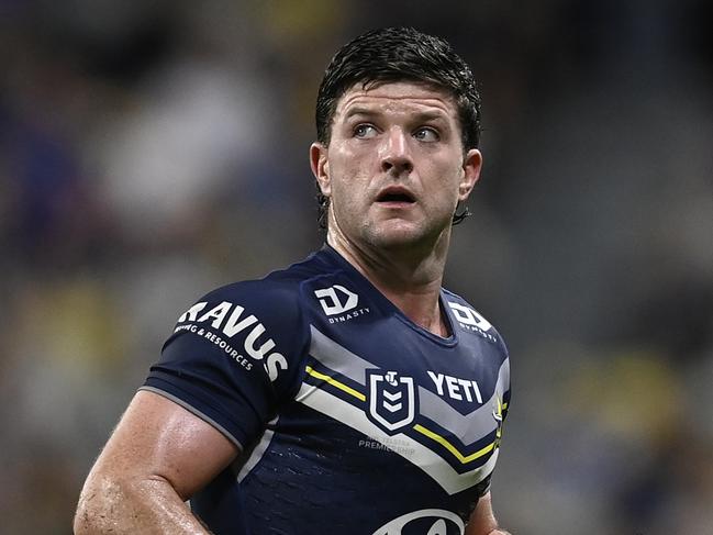 TOWNSVILLE, AUSTRALIA - JUNE 08: Chad Townsend of the Cowboys comes from the field after being sin binned during the round 14 NRL match between North Queensland Cowboys and New Zealand Warriors at Qld Country Bank Stadium, on June 08, 2024, in Townsville, Australia. (Photo by Ian Hitchcock/Getty Images)