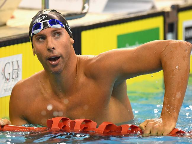 ADELAIDE, AUSTRALIA - APRIL 08:  Grant Hackett of Australia catches his breath after competing in the Men's 200 Metre Freestyle during day two of the 2016 Australian Swimming Championships at the South Australia Aquatic Centre on April 8, 2016 in Adelaide, Australia.  (Photo by Quinn Rooney/Getty Images)