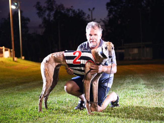 Greyhound trainer Anthony Bullock with greyhound Arnhem Villain. Mr Bullock will not be suspended from the industry, following an investigation clearing him of animal cruelty in the wake of an animal death last year.