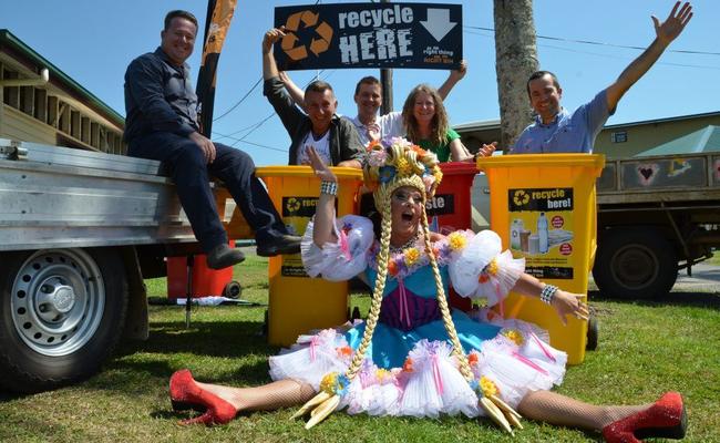 Tropical Fruits Inc's Maude Boate celebrates the grant with Lismore City Council waste operations coordinator, Kevin Trustum, Tropical Fruits Inc. event coordinator, Shane Duniam, Shane Kavanagh from Coca-Cola Amatil, Tropical Fruits Inc. chairwoman, Ali Corfield, and Tom Leahy from Lismore Shopping Square.