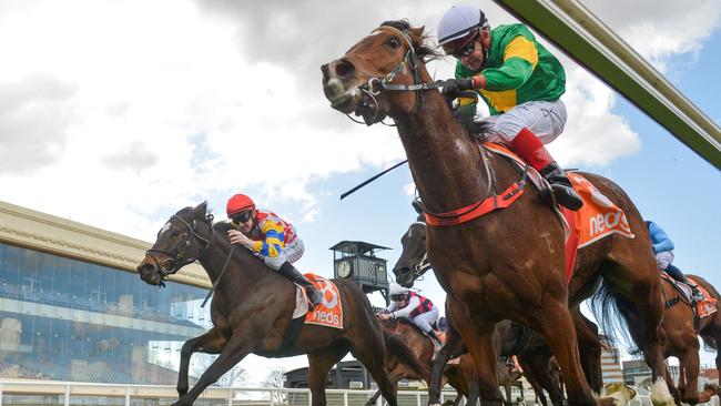 Yendall on So You Assume riding to victory in the Thank You MRC Members Handicap at Caulfield Racecourse on August 14, 2021. Photo: Reg Ryan