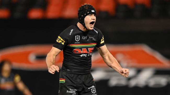 Matt Burton celebrates against the Parramatta Eels back in Round 16 this year.