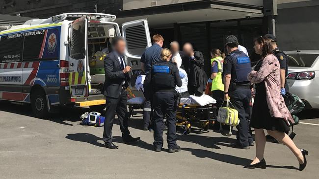 An ambulance outside state parliament after Labor MP Daniel Mulino suffered an unexpected medical issue during the euthanasia debate. Picture: Alex White