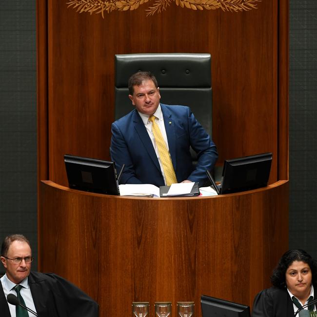 Deputy Speaker Llew O’Brien sits in the speaker’s chair before Question Time yesterday. Picture: Tracey Nearmy/Getty Images