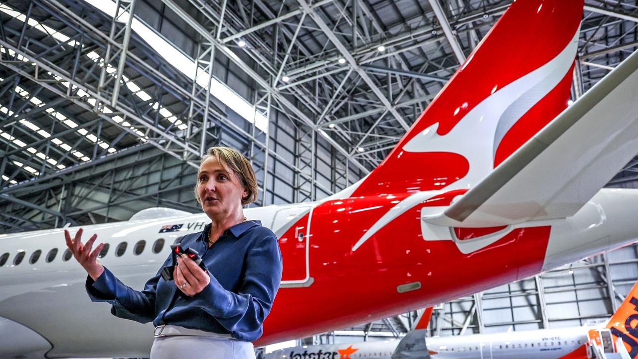 Qantas Airways chief executive Vanessa Hudson has revealed further detail on the roll out of Airbus A350 ahead of the 2026 Project Sunrise launch. Picture: DAVID GRAY / AFP.