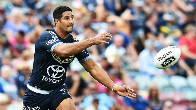 Round 3 match of the NRL Telstra Premiership between the North Queensland Cowboys v Cronulla Sharks from 1300 Smiles Stadium, Towsnville. Cowboys Nene Macdonald. Picture: Zak Simmonds