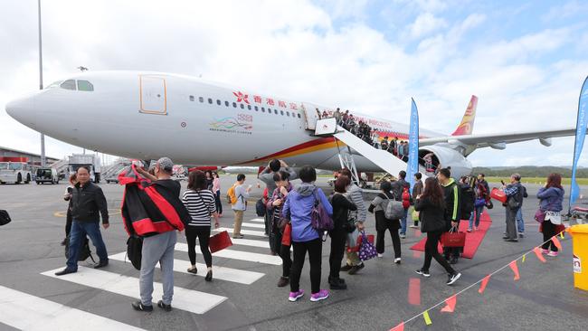 A Hong Kong Airlines flight arrives on the Gold Coast. Picture Mike Batterham