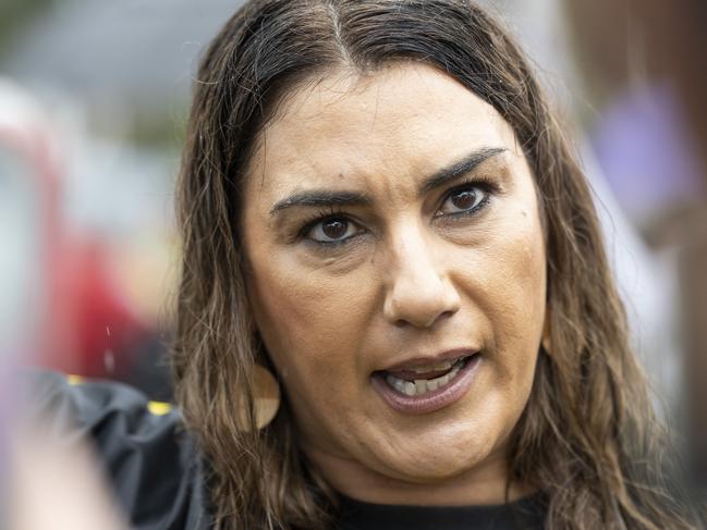 CANBERRA, AUSTRALIA - MARCH 23: Senator Lidia Thorpe attends the anti rally at Anti-transgender activist Kellie Jay-Keen's rally at Parliament house in Canberra. Picture: NCA NewsWire / Martin Ollman