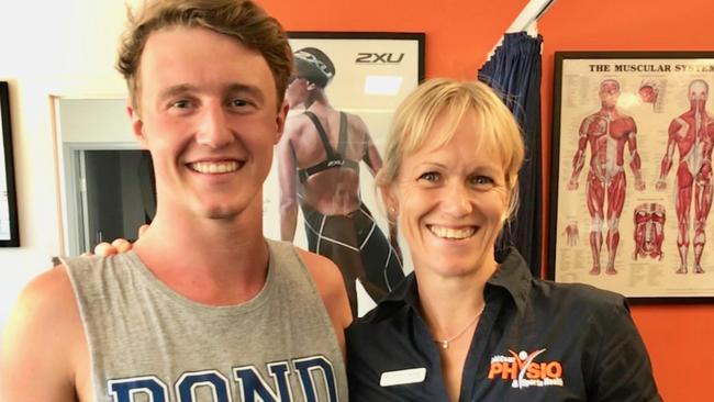 Commonwealth Gold medallist Elijah Winnington with Gold Coast Physio &amp; Sports Health director Britt Caling. Photo: Supplied