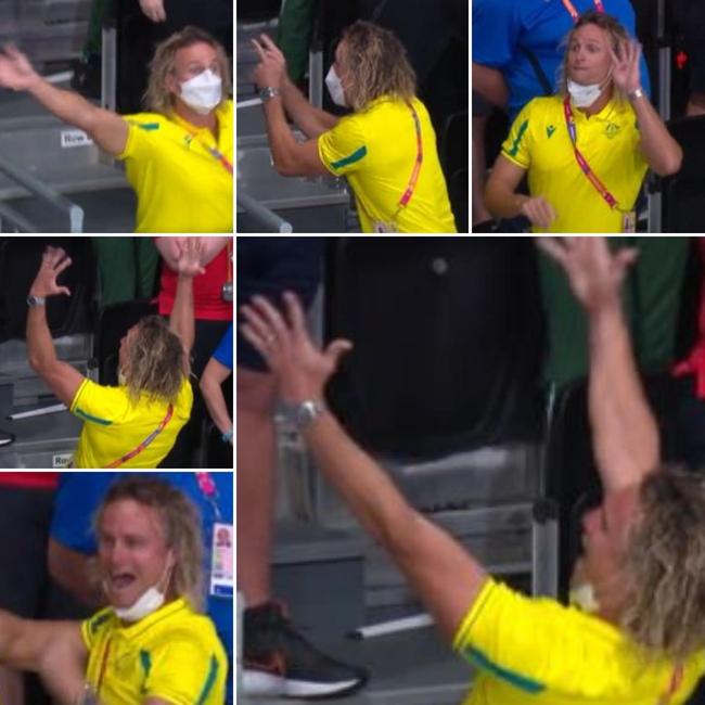 Dean Boxall reacts during the world record 4x200m final.