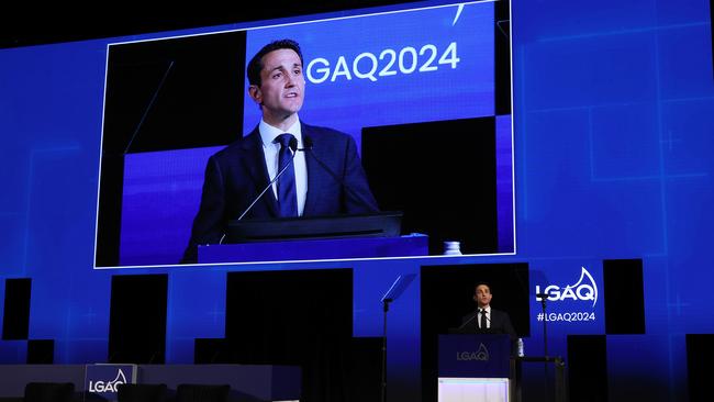 David Crisafulli delivers a speech at the Local Government Association of Queensland conference in Brisbane in the final week of the election campaign. Picture: Liam Kidston