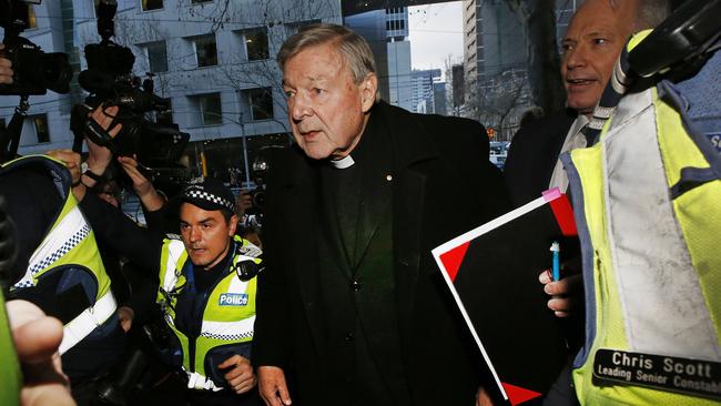 George Pell outside the Melbourne Magistrates Court. Picture: David Caird