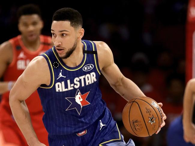 CHICAGO, ILLINOIS - FEBRUARY 16: Ben Simmons #2 of Team LeBron dribbles the ball in the fourth quarter against Team Giannis during the 69th NBA All-Star Game at the United Center on February 16, 2020 in Chicago, Illinois. NOTE TO USER: User expressly acknowledges and agrees that, by downloading and or using this photograph, User is consenting to the terms and conditions of the Getty Images License Agreement.   Jonathan Daniel/Getty Images/AFP == FOR NEWSPAPERS, INTERNET, TELCOS & TELEVISION USE ONLY ==