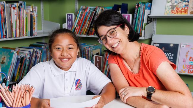 Teacher Magdalene Ball with student Adira Vili, 9. Picture: David Swift