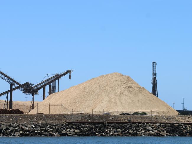 Burnie port woodchip pile, wood chip pile at Burnie, port of Burnie with wood chips. Picture: Elise Kaine