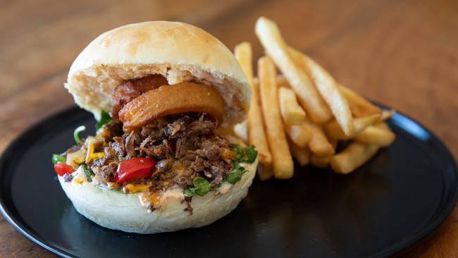 A burger at the Boiler Room, Brendale. Picture: Dominika Lis