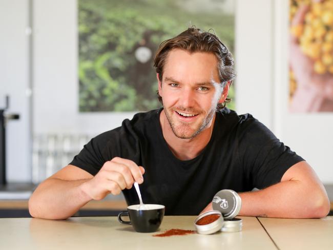 Blackboard Coffee owner Nick Pearce shows off the newly developed brand of instant coffee, putting it up as an alternative to regular instant coffee. Pic Tim Marsden