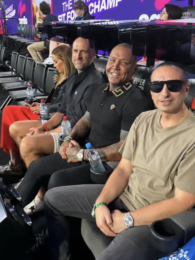 Toby Mitchell (second from right) in the on-court seats next to the Judds. Pic: Instagram