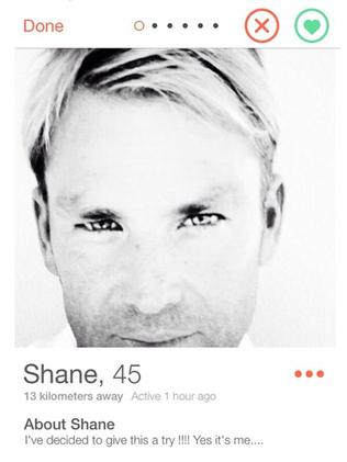 Shane Warne’s Tinder profile.