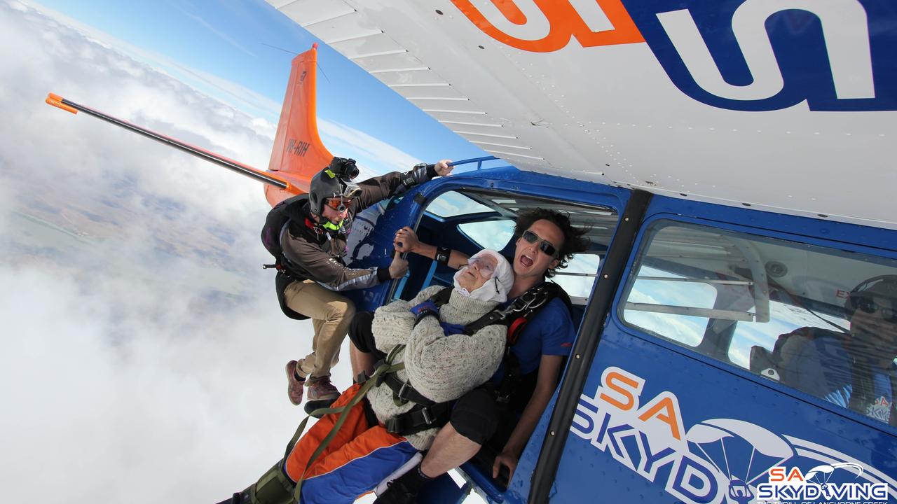 Irene O’Shea getting ready for her latest jump. Picture: Bryce Sellick and Matt Teager