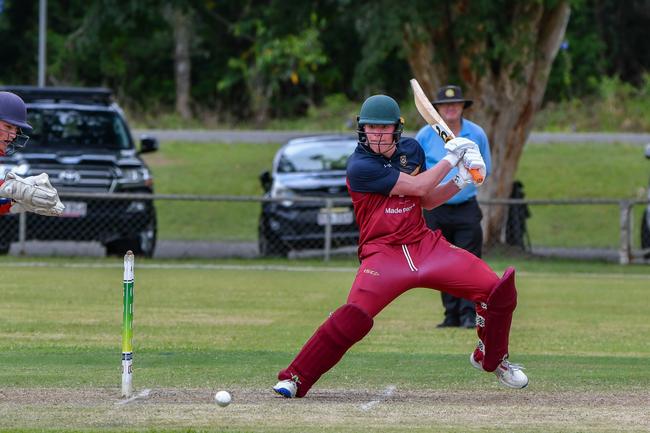 University batter Christian Alexander (26 not out, 41 balls) was going along nicely before the match was called off on Sunday. Picture courtesy of Amy Storen.