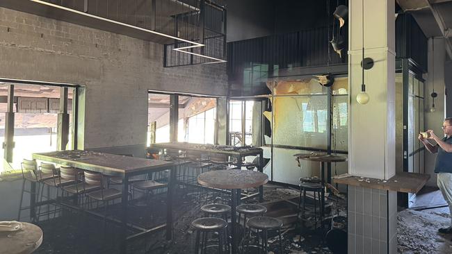 Damage inside the Caulfield racecourse grandstand after a fire this morning Picture: X/Michael Felgate