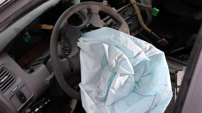 A deployed airbag is seen in a 2001 Honda Accord in the US. Picture: Joe Raedle/Getty Images/AFP.