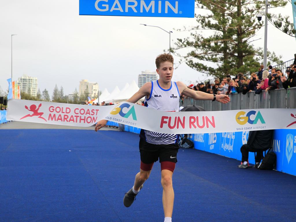 Lachlan Cornelius winning the Gold Coast Airport Fun Run.