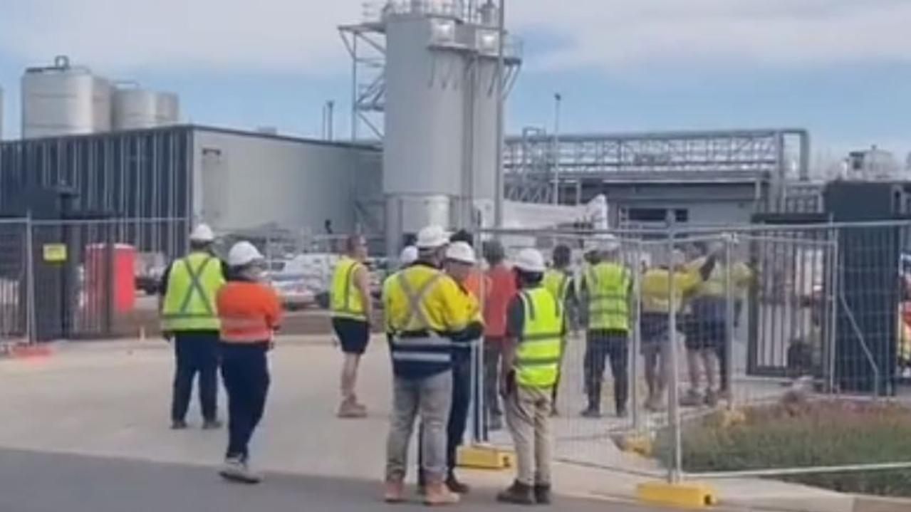 Four men were taken to Bundaberg Hospital with facial burns after Queensland paramedics were called to the factory Thabeban on Monday. Picture: 7 News