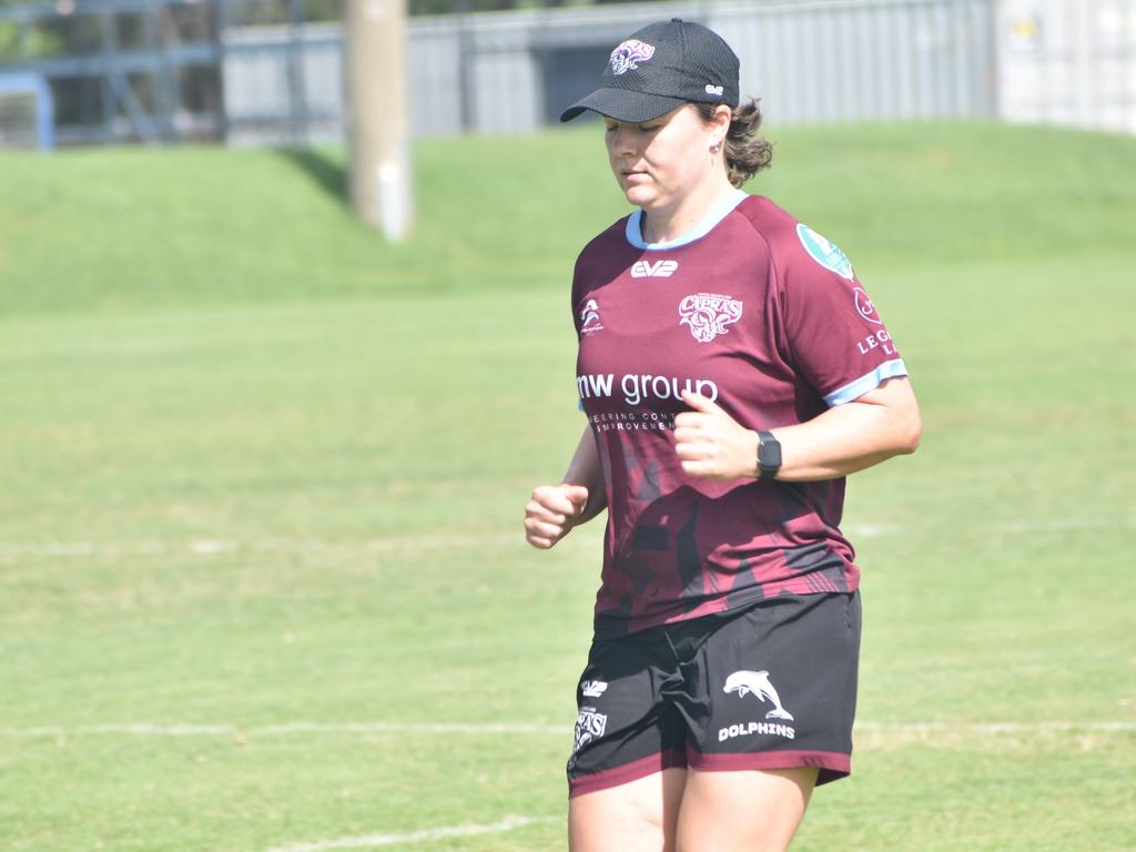 Players at the CQ Capras' women's open training trial for the 2025 BMD Premiership season at Emmaus College, Rockhampton, on February 22, 2025.