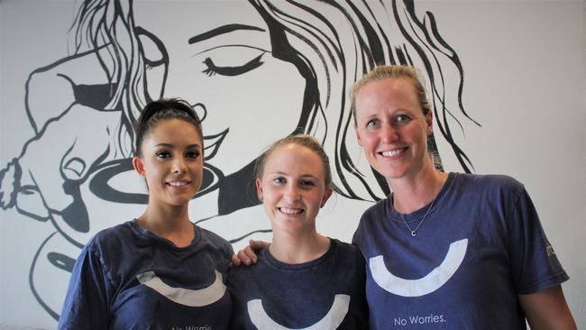 Urban Espresso Lounge barista Laura Gill and manager Karly Amos with owner Brooke Welch. The cafe in Coffs Harbour's bustling Jetty precinct has been voted as the public's joint favourite. Photo: Tim Jarrett.