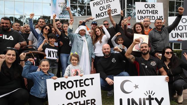 A nun was among protesters outside KIIS FM headquarters today. Picture: David Swift.