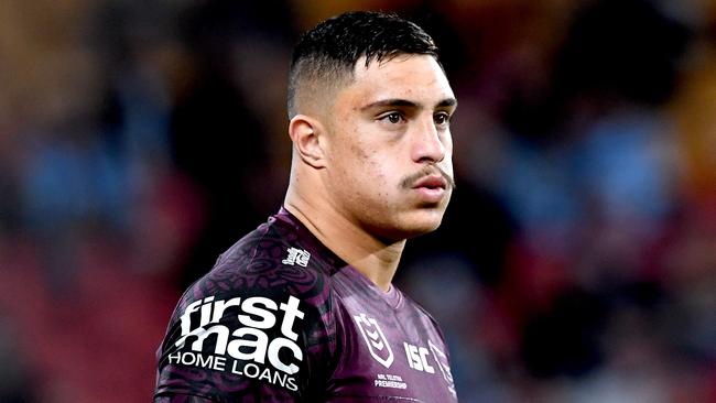 Kotoni Staggs playing for the Brisbane Broncos during the 2020 season. Picture: Bradley Kanaris/Getty Images