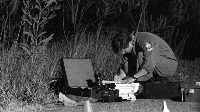 Police at bushland near Wakehurst Parkway where Frances Tizzone’s body was found.