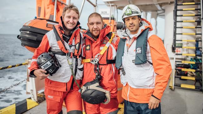 Simon Lewis (left) with his colleagues during a previous rescue mission. Picture: Kevin McElvaney