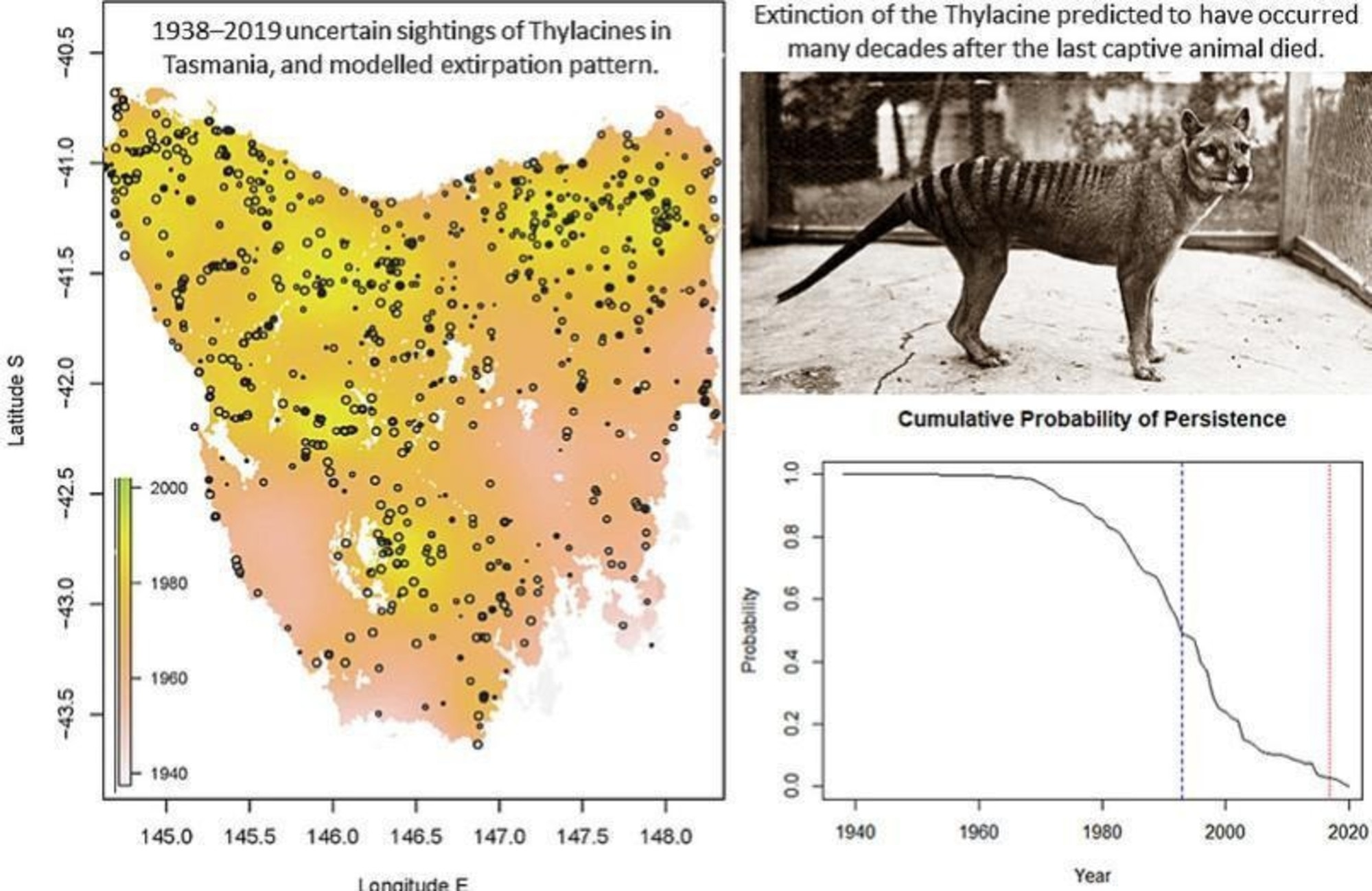 University of Tasmania study mapped decline of the Tasmanian tiger
