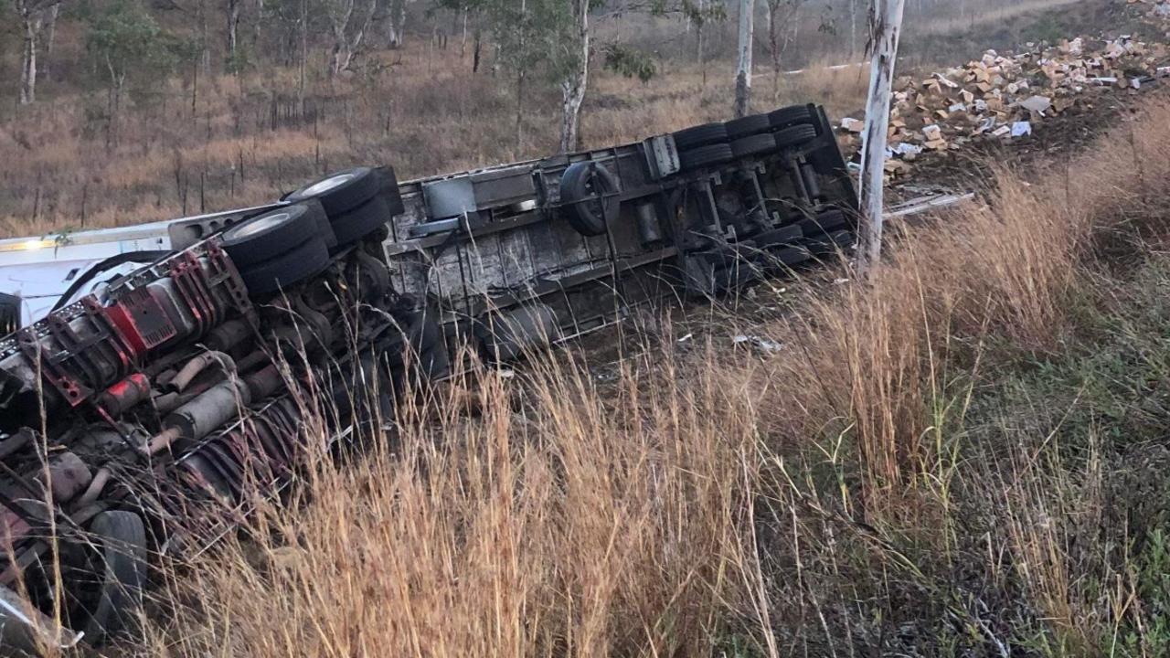 A 27-year-old man has died after his truck rolled while travelling along the Burnett Hwy a Barambah about 2.30am on Thursday, August 31, 2023. Picture: contributed.