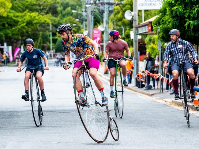 Penny farthing riders at Evandale. Picture: Supplied.