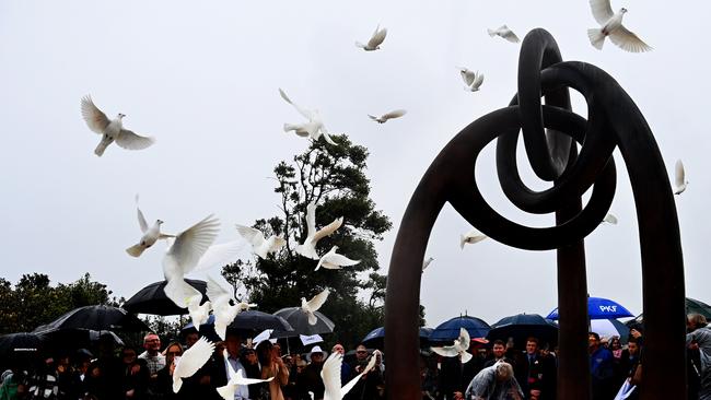 Eighty-eight doves were released to represent the Australian victims. Picture: Jeremy Piper