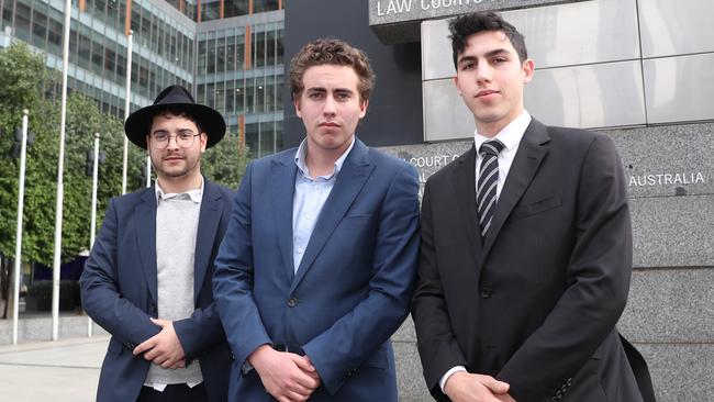 Former Brighton Secondary College students involved in the case Liam Arnold-Levi, Matt Kaplan, and Joel Kaplan. Picture: David Crosling