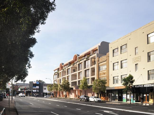 An artist's impression of a proposed $30 million shop-top apartment complex in Belgrave St, Manly.