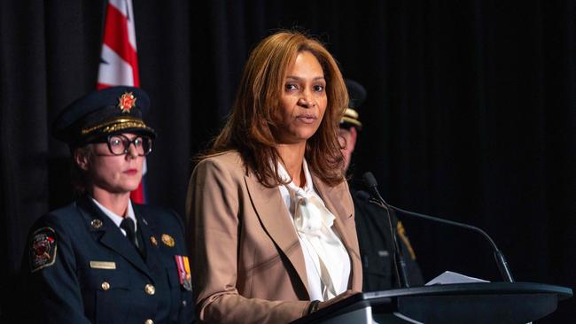 Toronto Pearson International Airport President and CEO Deborah Flint speaks at a press conference about the Delta Air Lines plane crash.